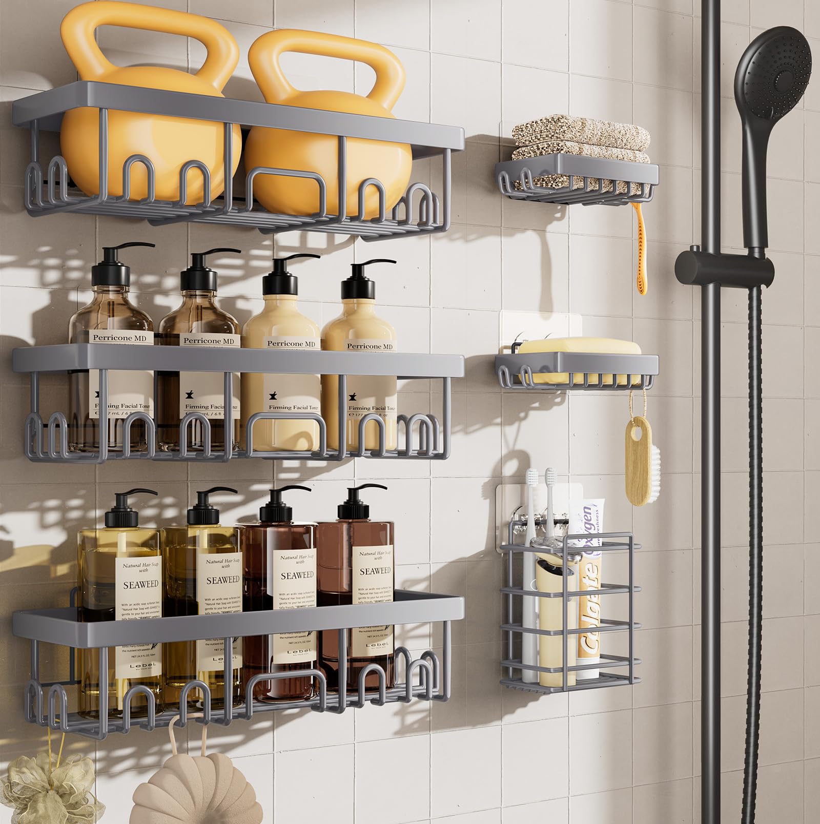Veken 6-pack shower caddy with large compartments for organized shower essentials.