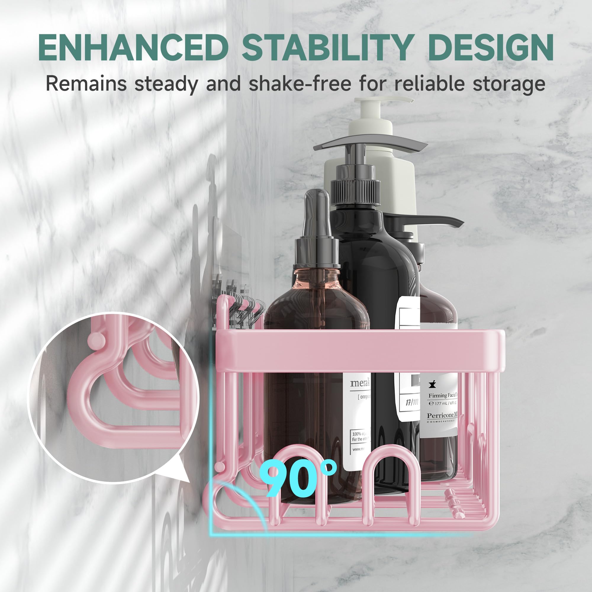 Veken adhesive installation demonstrates tool-free, no-drill mounting.