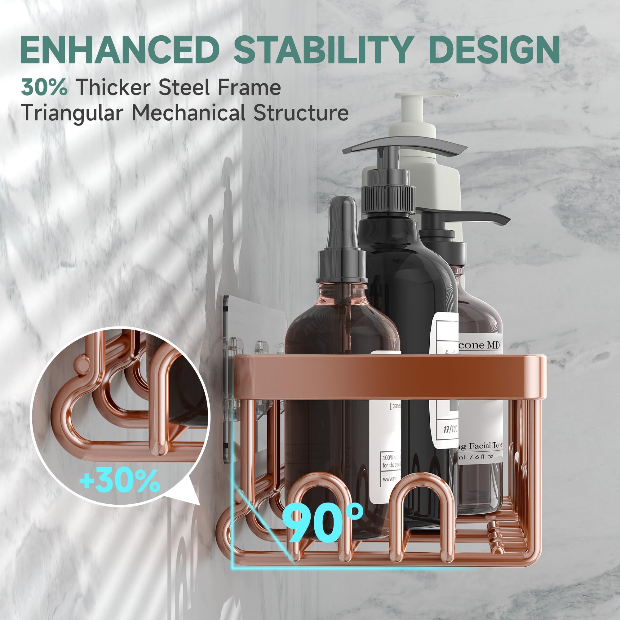 Veken adhesive shower shelves stay waterproof and clutter-free.
