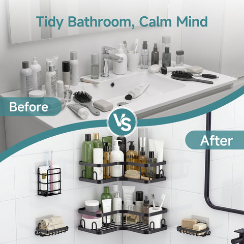 Veken caddy with hooks and soap dish for daily routines.