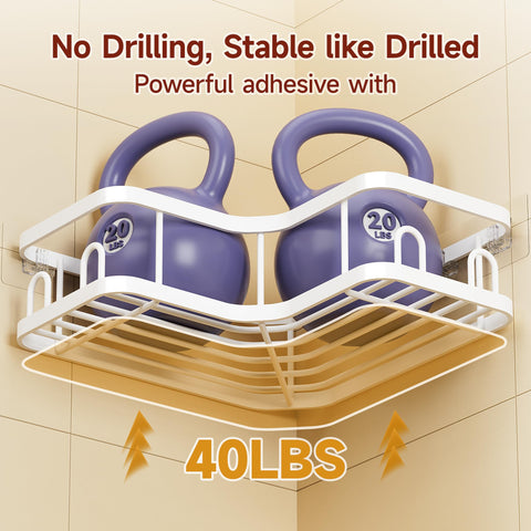 Veken corner shower caddy no-drill adhesive mount enables damage-free installation.