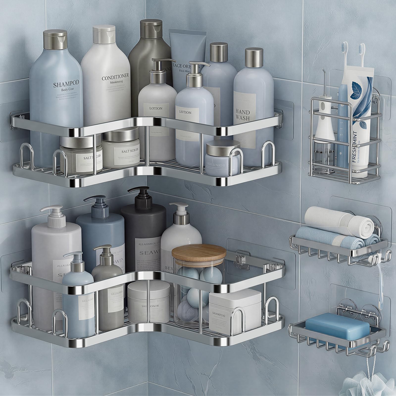 Veken corner shower caddy rustproof design for durable bathroom organization.