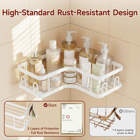 Veken corner shower caddy rustproof design resists humidity in showers.