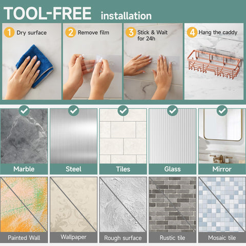 Veken easy install with adhesive enables tool-free setup.