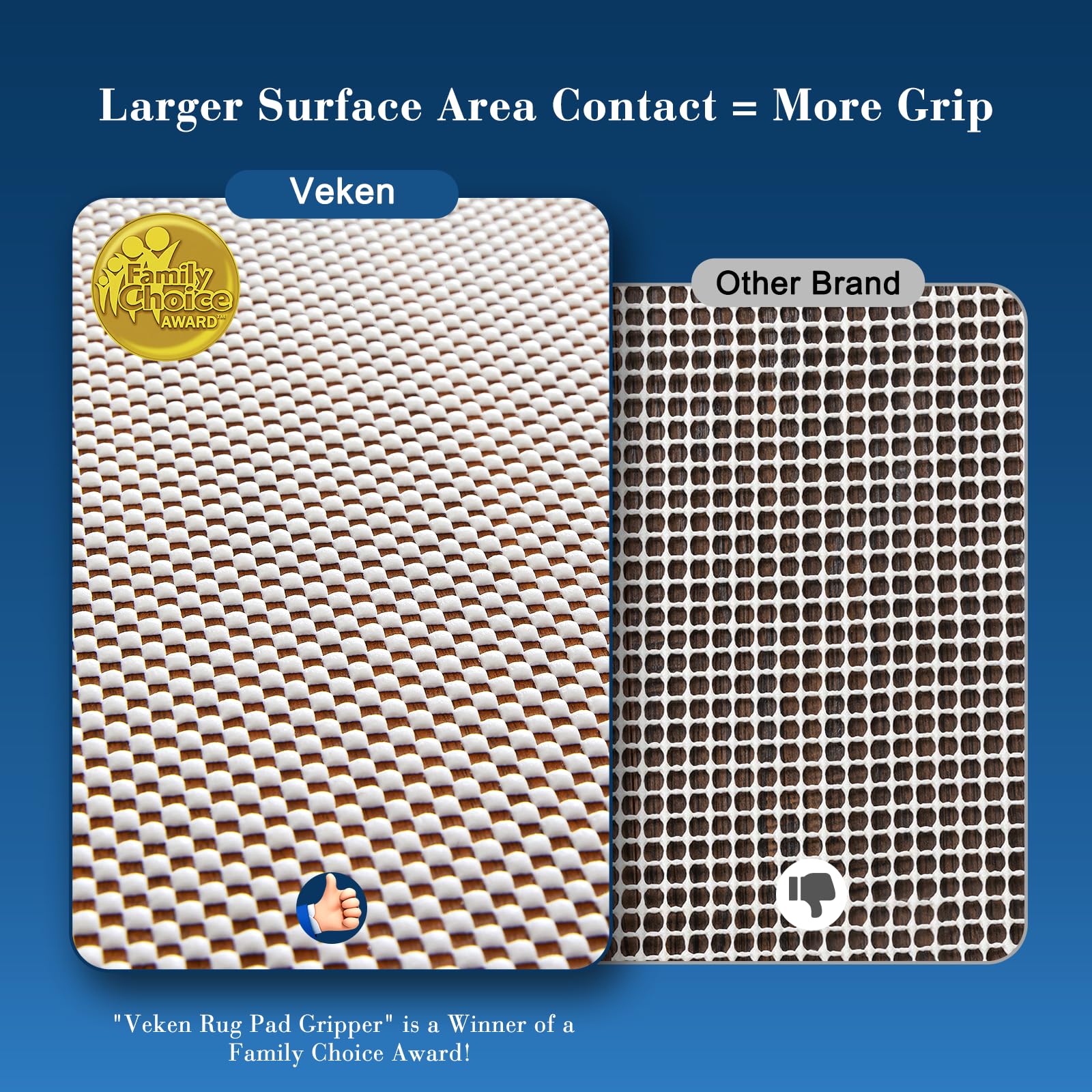 Veken non-slip circle rug pad close-up with grip pattern prevents slipping.