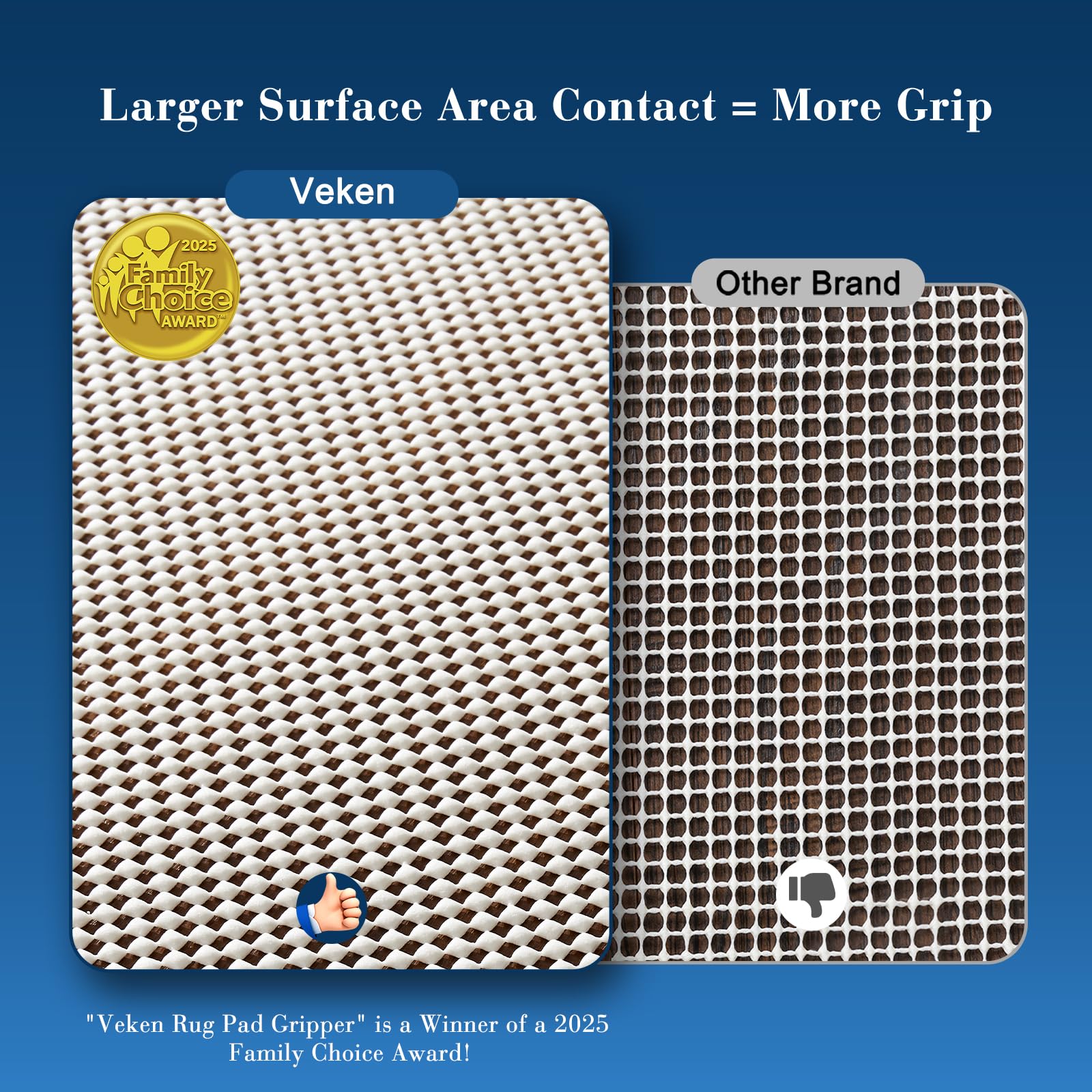 Veken non-slip pad under rug on hardwood protects floors and reduces slipping.