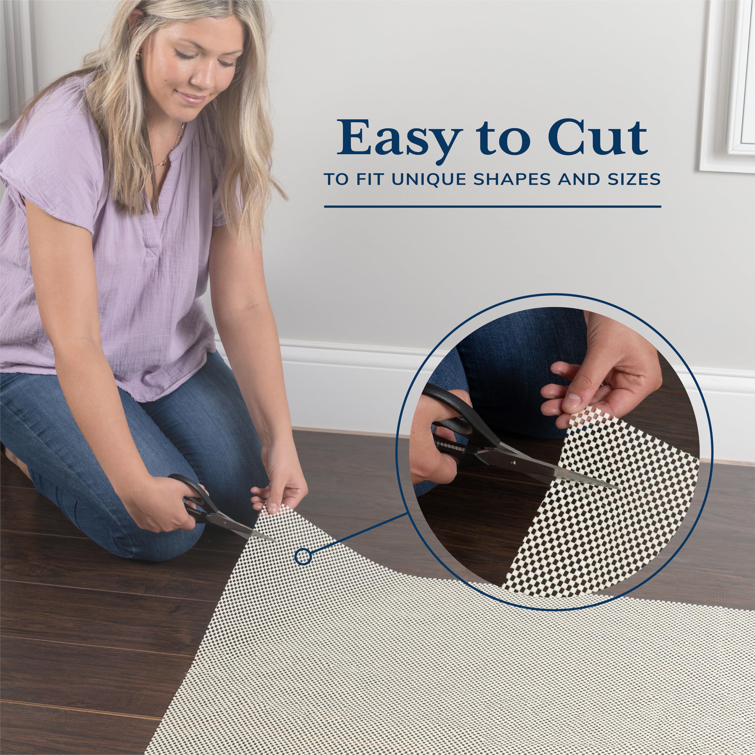 Veken open-grid design rug pad promotes air circulation and floor protection.