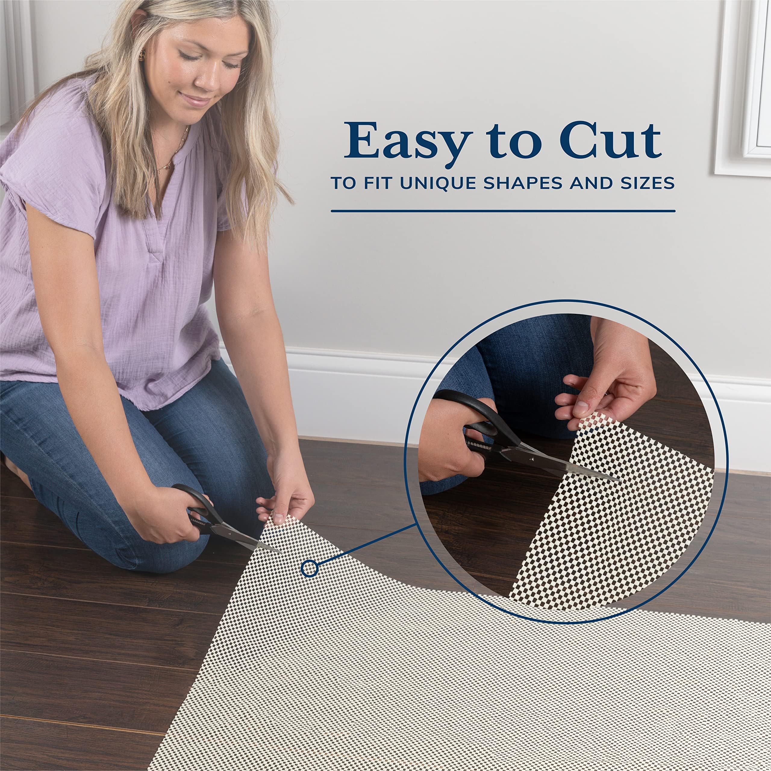 Veken open-grid rug pad provides airflow and floor protection under the rug.