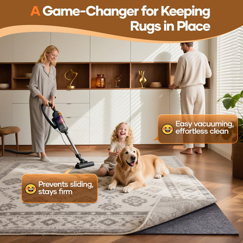 Veken cushioned rug pad with four thickness options enhances underfoot comfort.