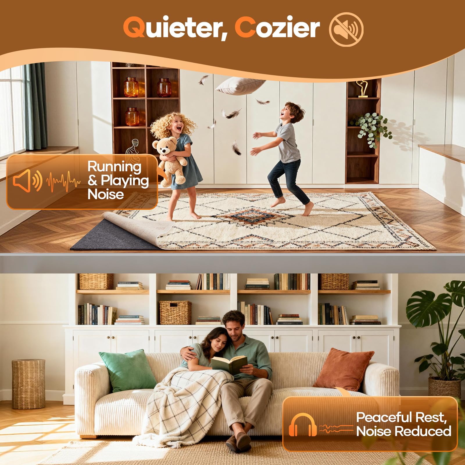 Eco-friendly, odorless materials used in Veken rug pad.