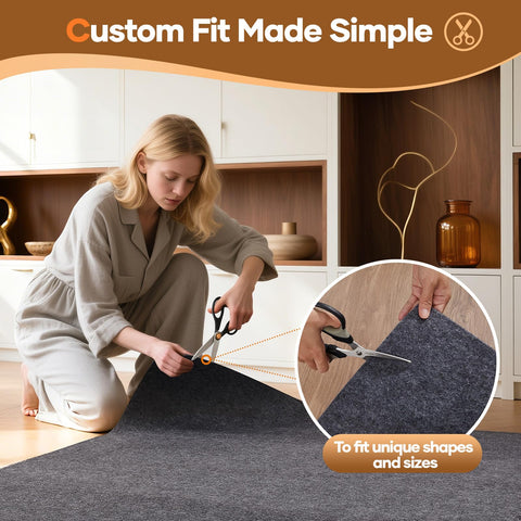Underlayment adds warmth and sound insulation under a rug.