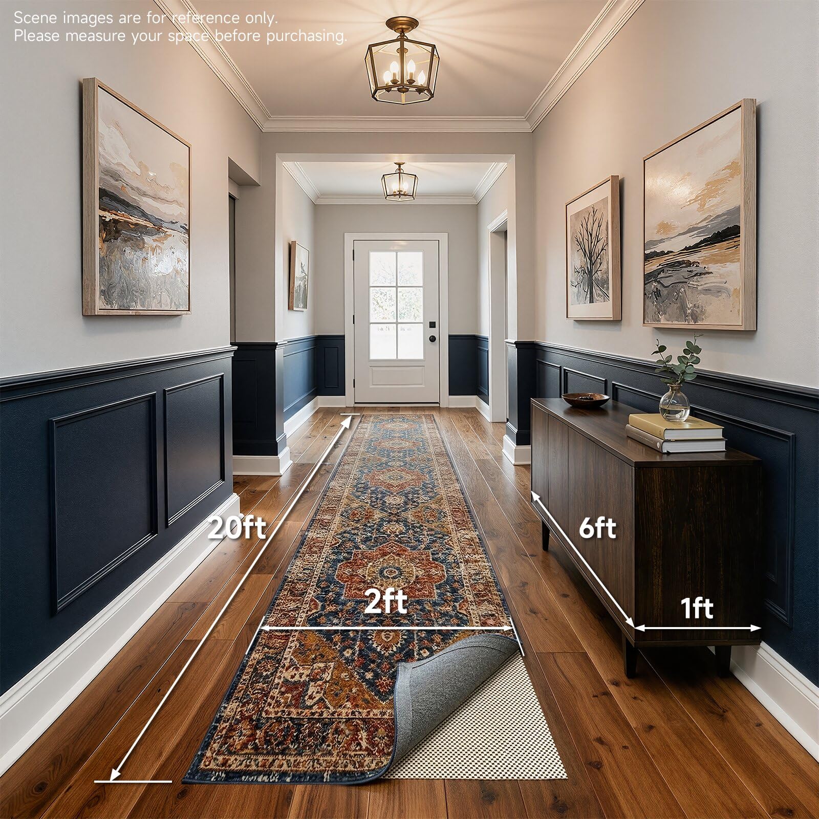 Veken Runner rug pad alignment under carpet preventing dust buildup.