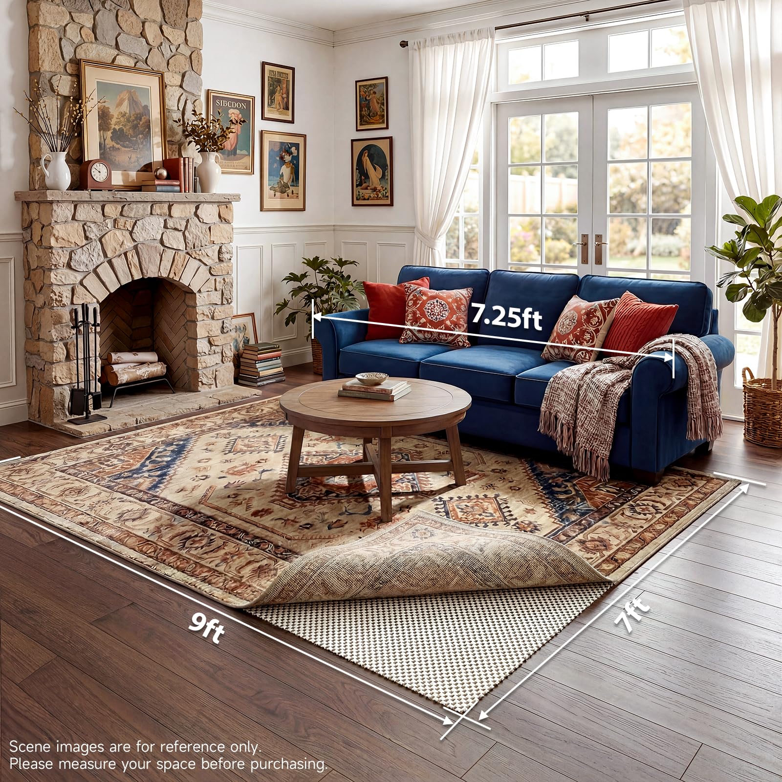 Veken rug pad safety note avoids vinyl surfaces to prevent damage.