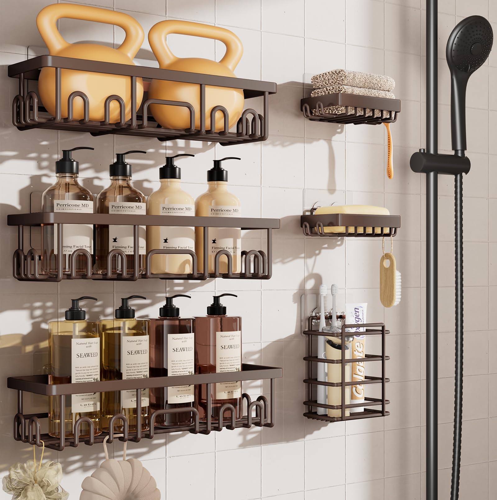 Veken shower caddy 6-pack mounted on tiled wall offering organized storage for bathroom items