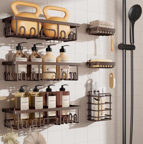 Veken shower caddy 6-pack mounted on tiled wall offering organized storage for bathroom items