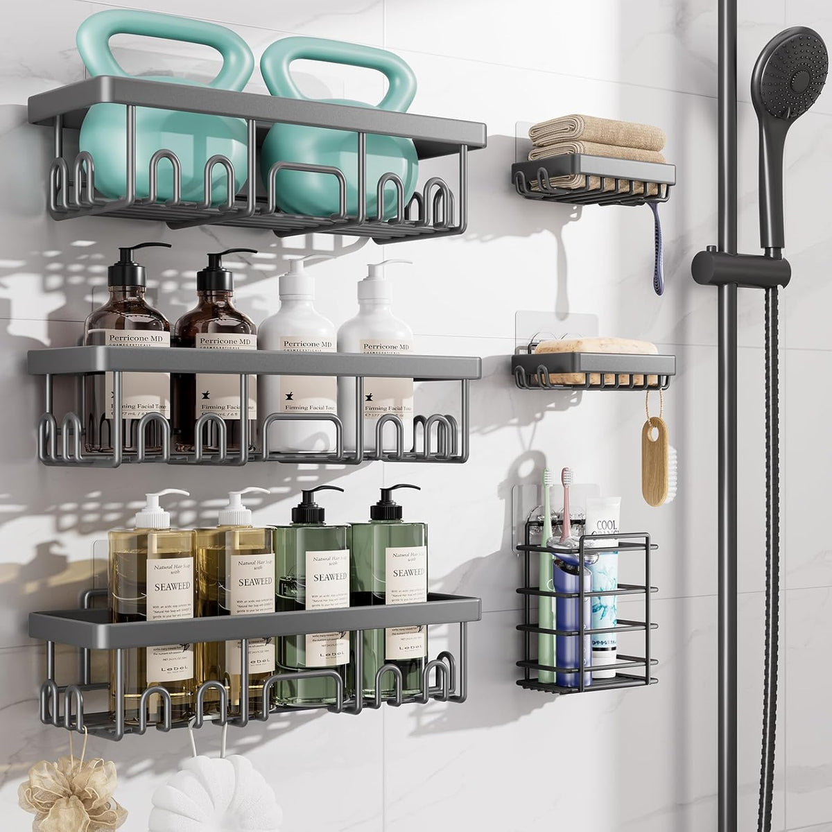 Veken shower caddy 6-pack rustproof design keeps shampoos organized in the shower
