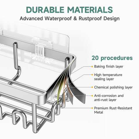 Veken large caddy with integrated soap dish keeps essentials reachable.