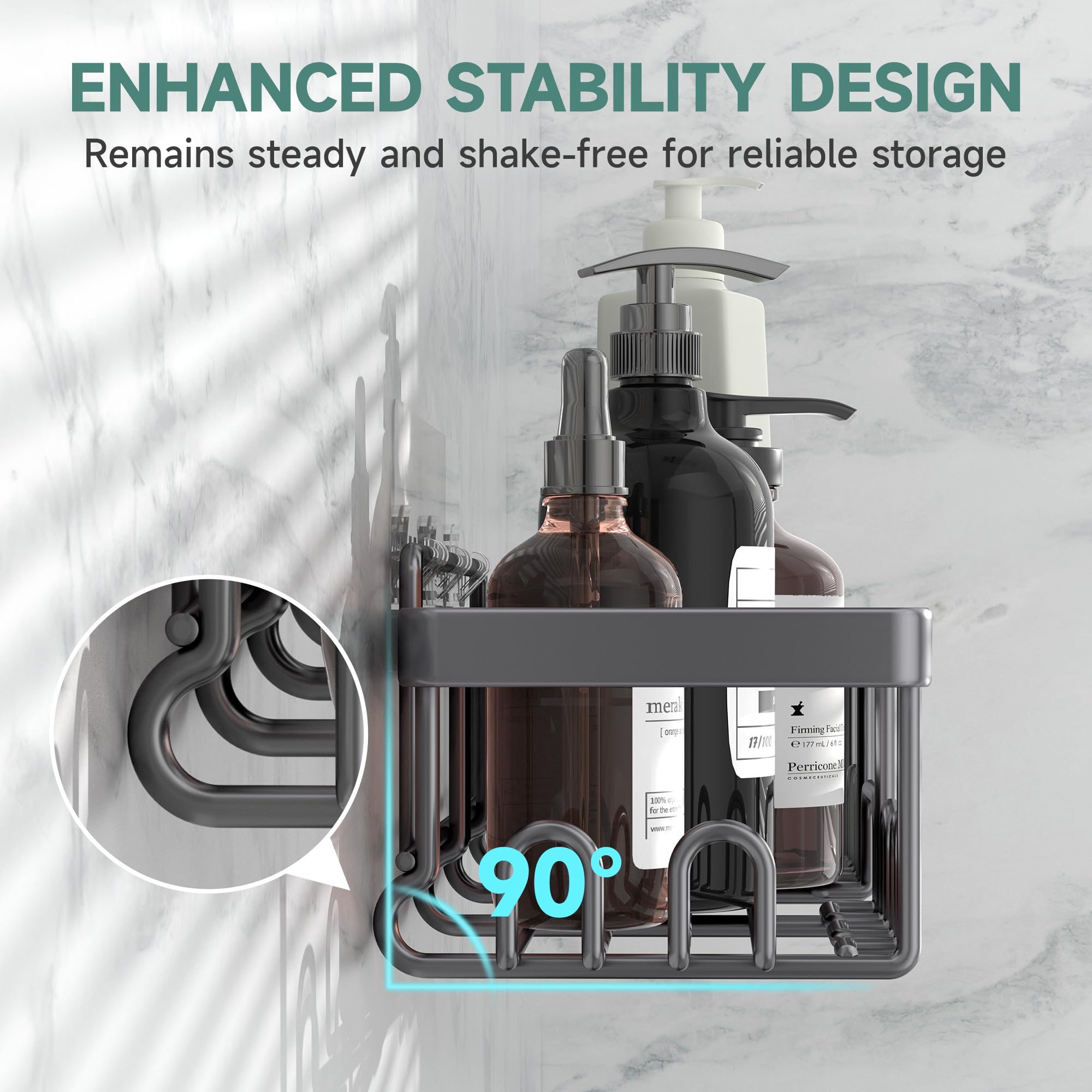 Veken large compartment shower caddy holds tall bottles for easy reach during showers