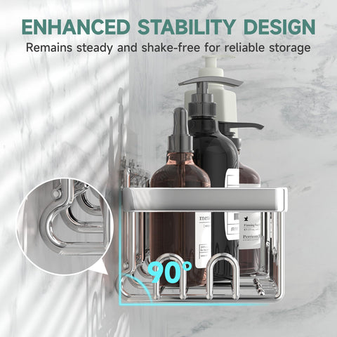 Veken wall-mounted large shower caddy provides sturdy storage.