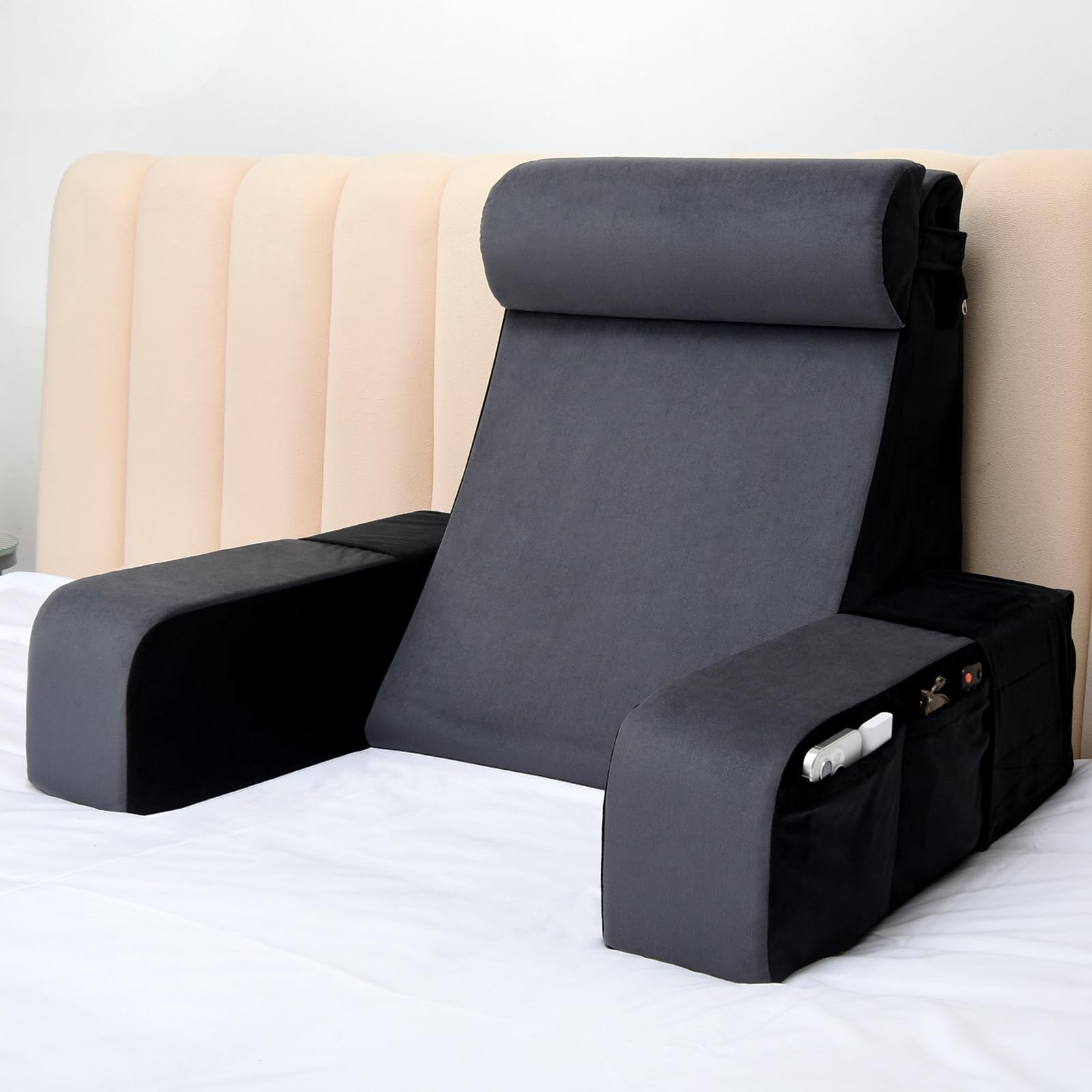 Vekkia 21-inch reading pillow backrest at 60-degree angle supports comfortable posture.