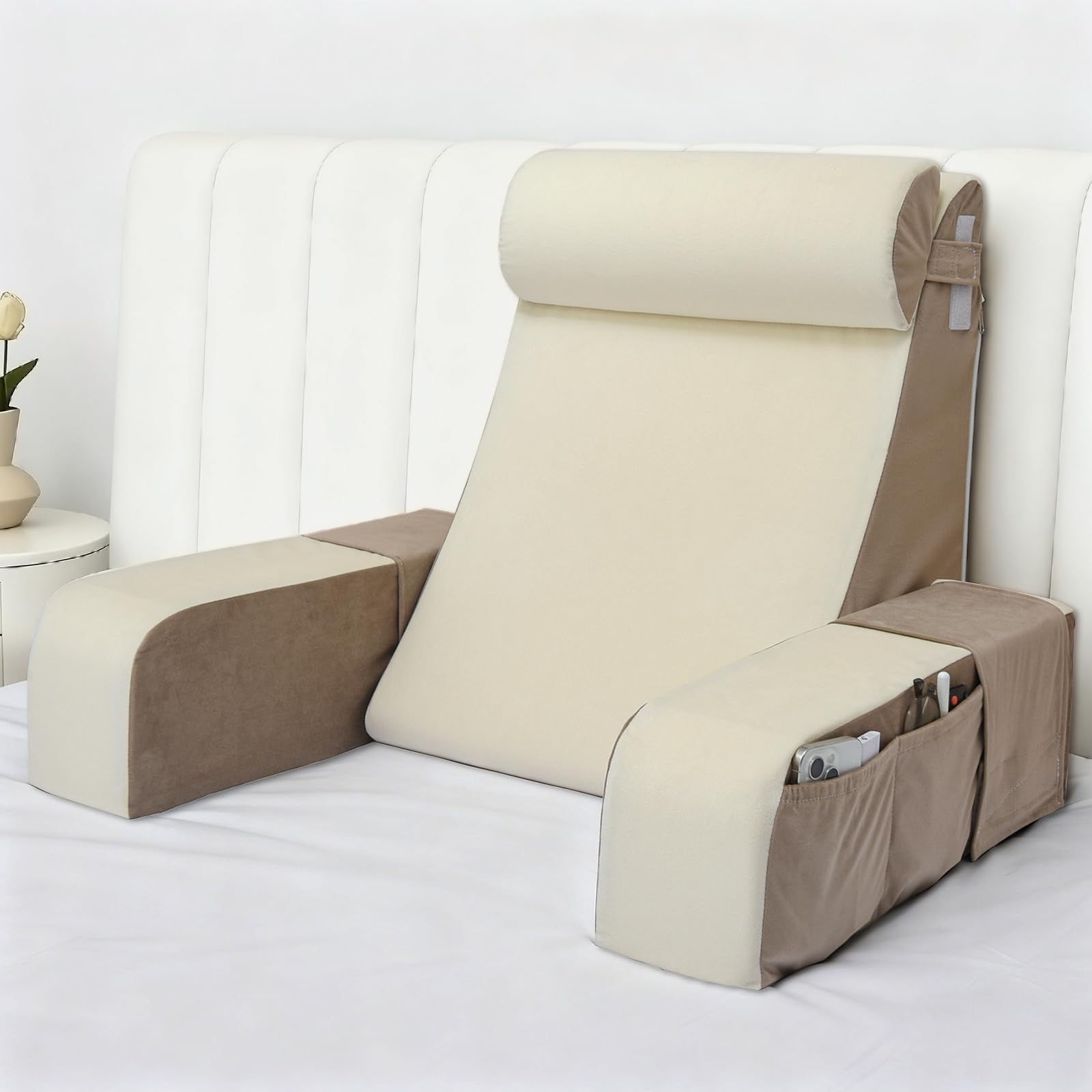 Vekkia 21-inch reading pillow with 60-degree wedge backrest for comfortable bed reading