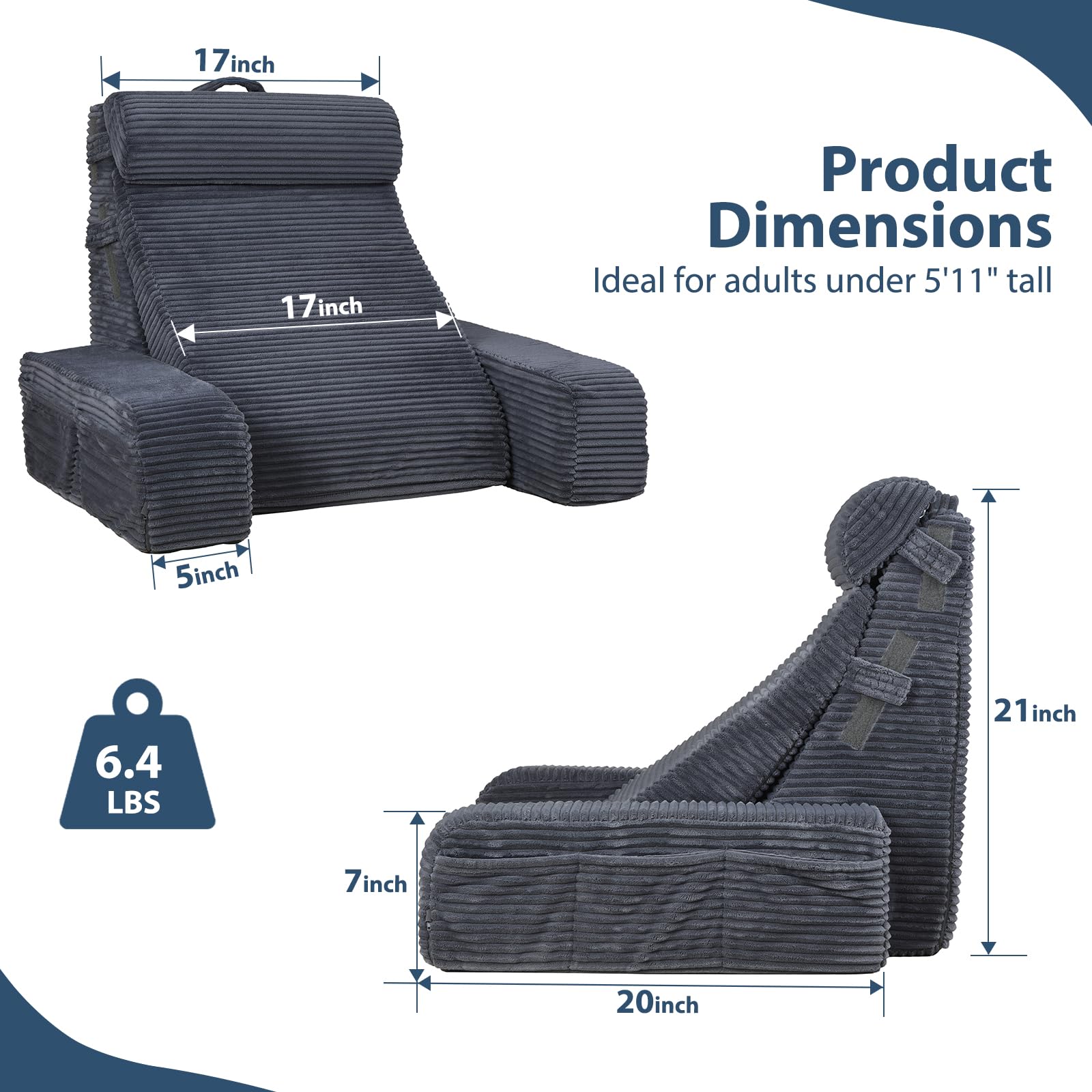 Vekkia five oversized pockets keep books and remotes within reach.