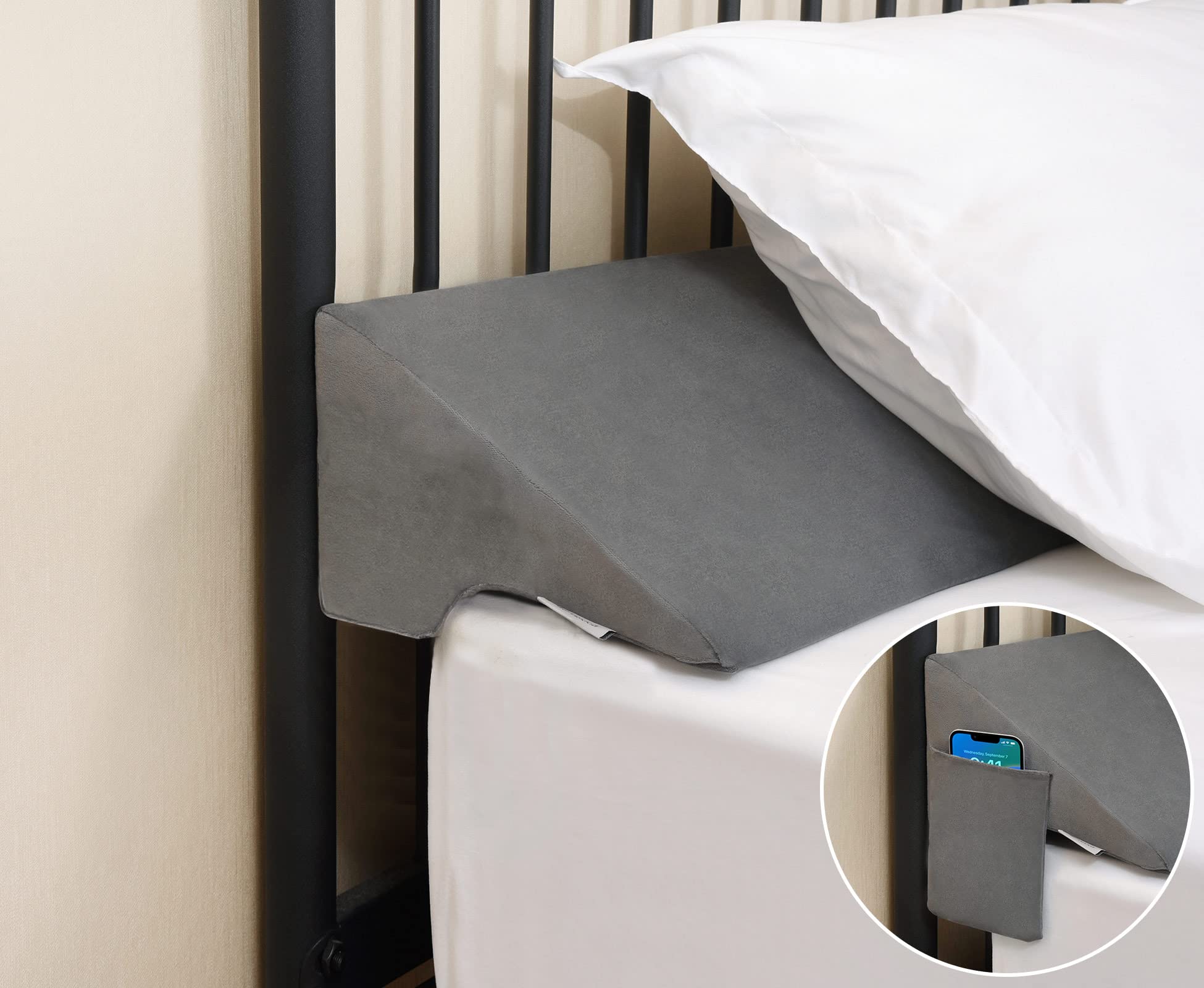 Vekkia King Bed Wedge Gap Filler fills the headboard gap neatly and keeps items in place.
