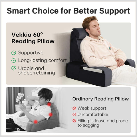 Vekkia reading pillow adjustable headrest adapts to your height for neck comfort.