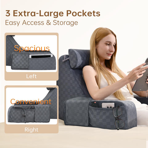 Vekkia armrests and pockets keep phone, remote, and glasses within reach