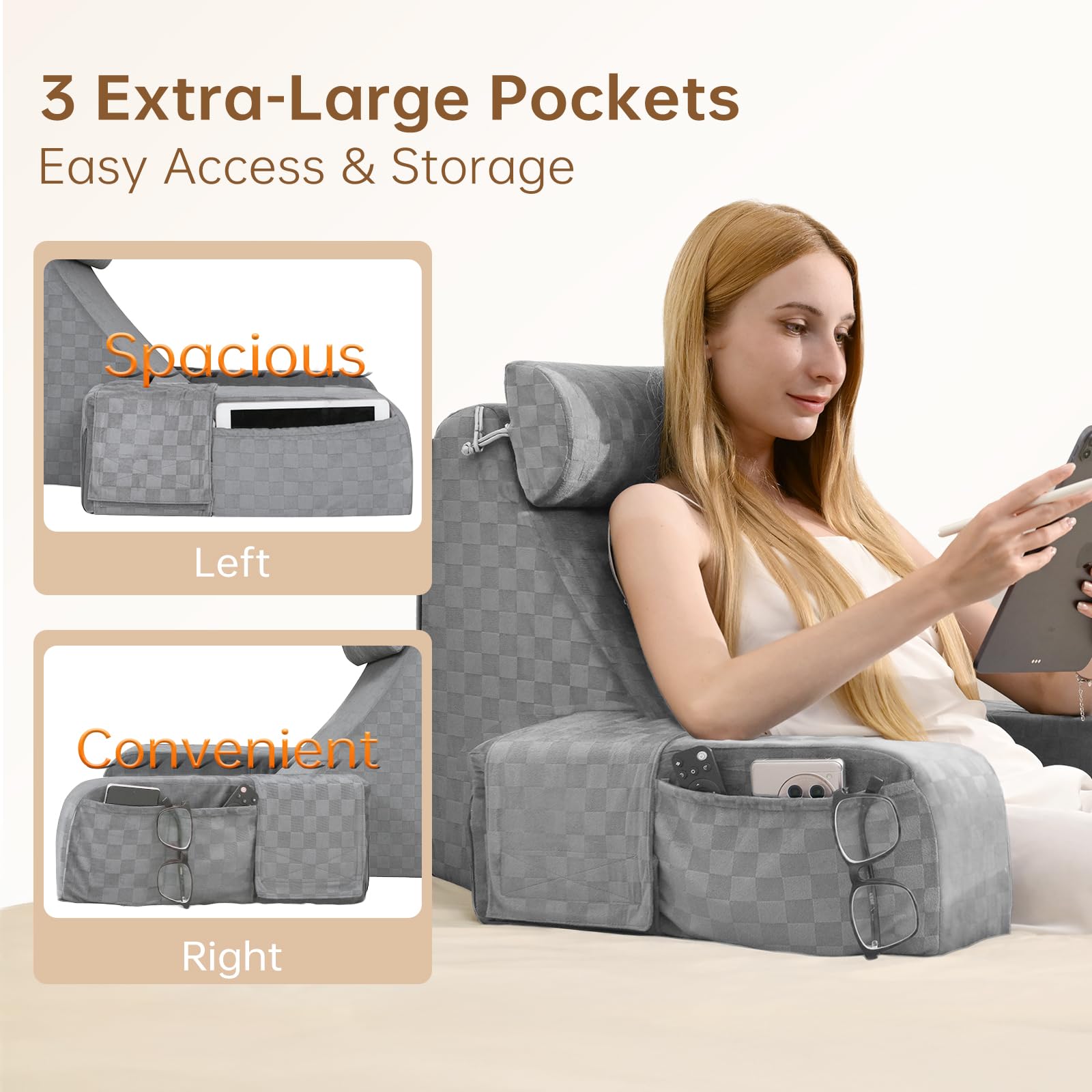 Vekkia reading pillow portable and lightweight for bed-to-cloor use.