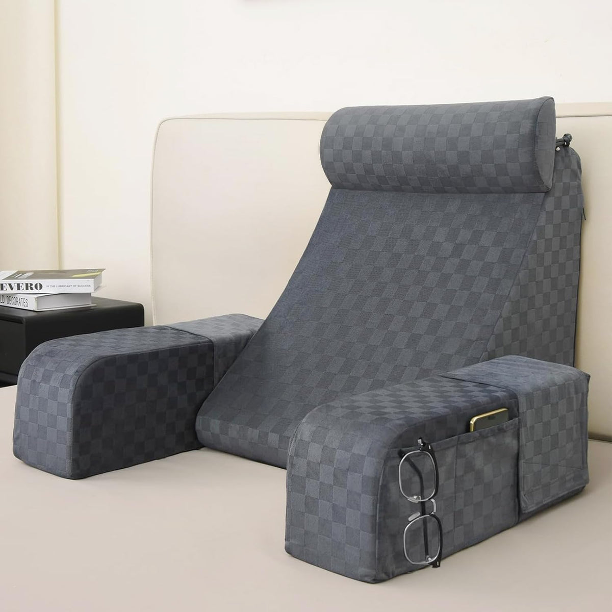 Vekkia reading pillow with 45-deg backrest supports comfortable bed reading