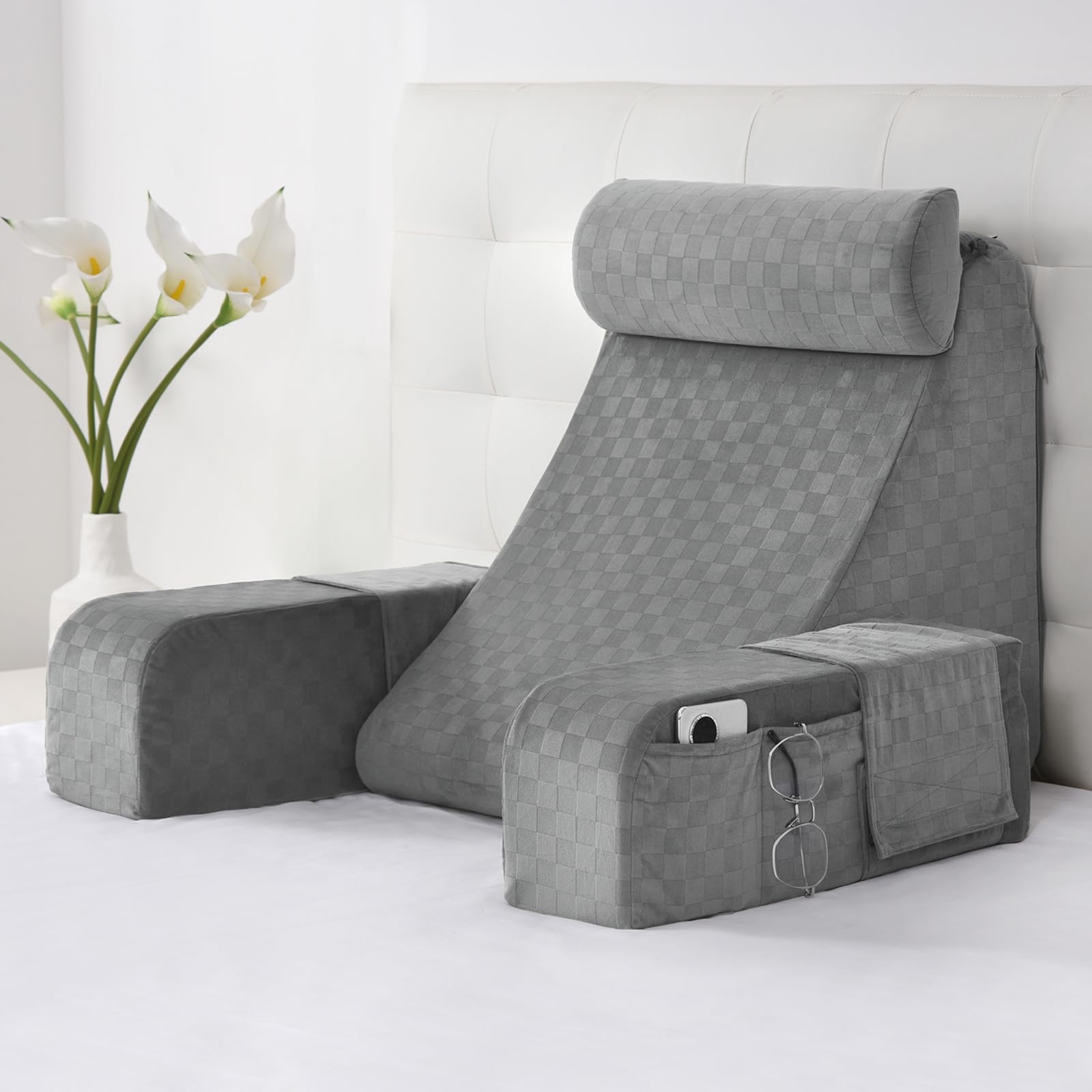 Vekkia reading pillow with ergonomic 45-degree backrest supports good posture during reading.