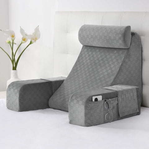 Vekkia reading pillow with ergonomic 45-degree backrest supports good posture during reading.