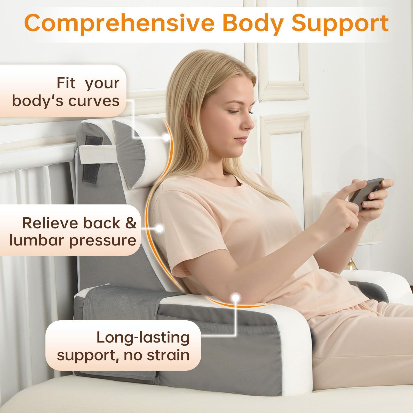 Vekkia ergonomic neck support headrest on the reading pillow provides neck comfort