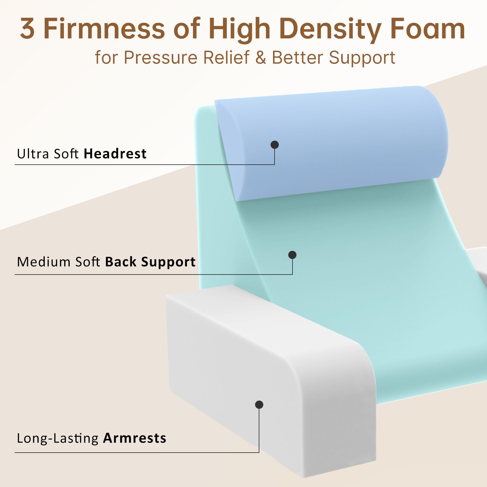 Vekkia reading pillow features multi-density foam for lasting comfort and support.