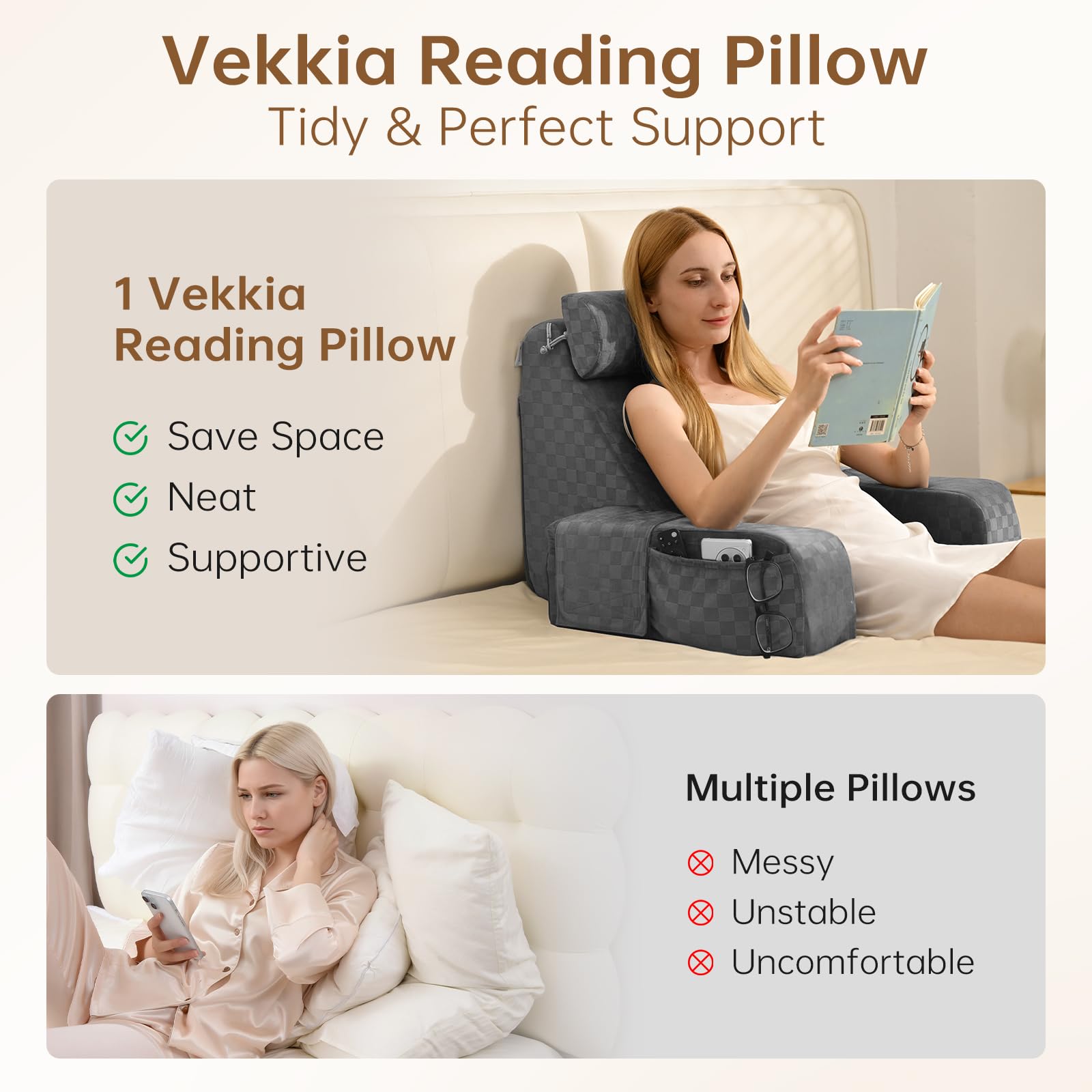 Vekkia neck contour provides extra head support for reading or gaming