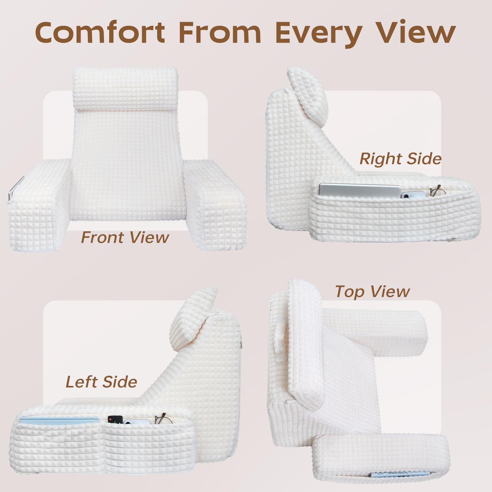 Vekkia Reading Pillow portable handle simplifies moving it.