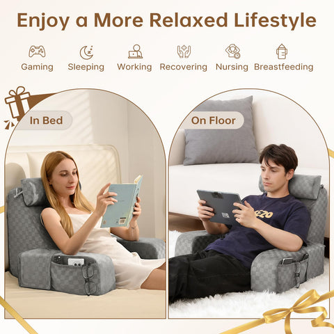 Vekkia reading pillow with easy-grip handle for moving between rooms.