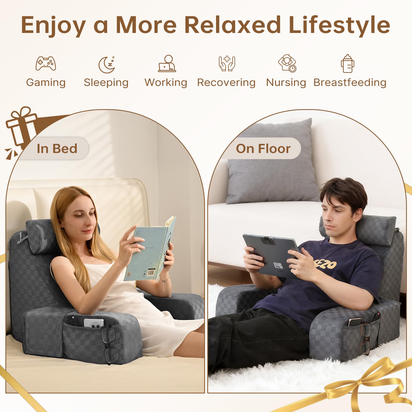 Vekkia removable armrests offer flexible setup for bed or floor use