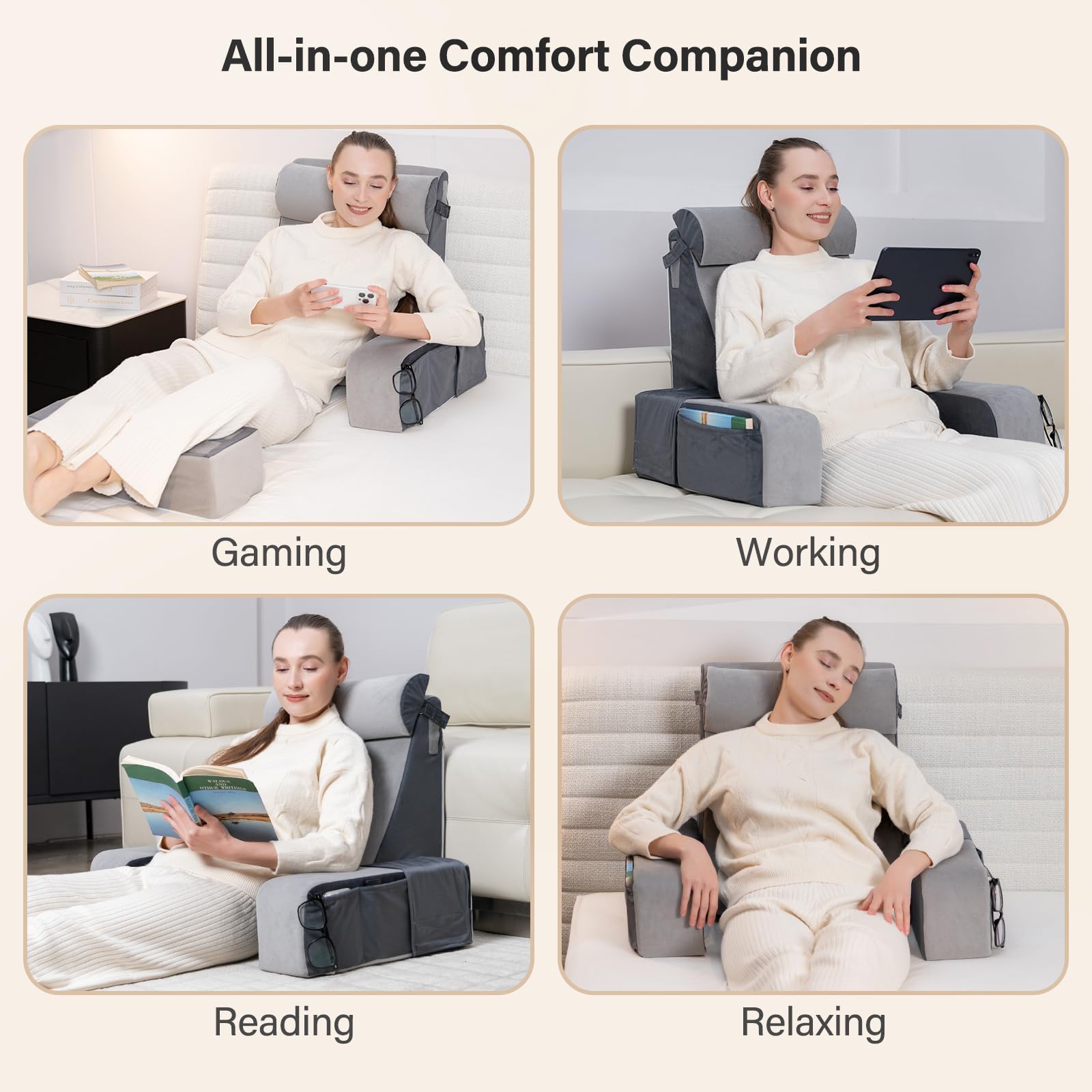 Vekkia pillow with removable armrests offers customizable cushioning.