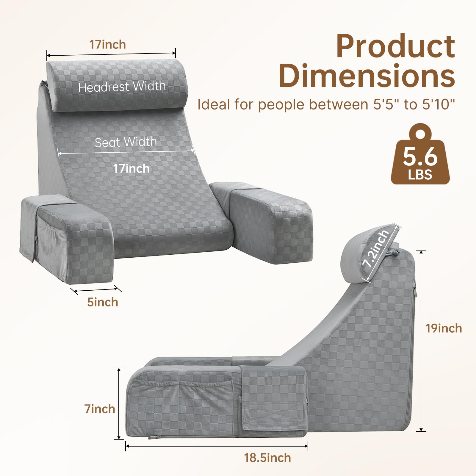 Vekkia reading pillow with oversized side pockets keeps essentials within reach.