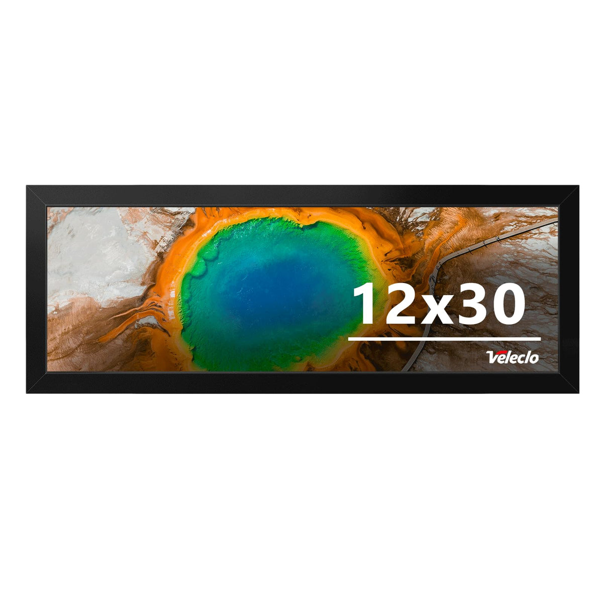 Veleclo 12x30 frame front view in black for gallery-ready displays.