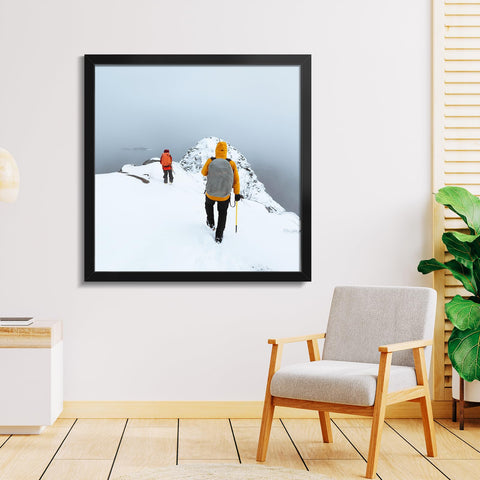 Veleclo framing includes hanging hardware for vertical or horizontal display.