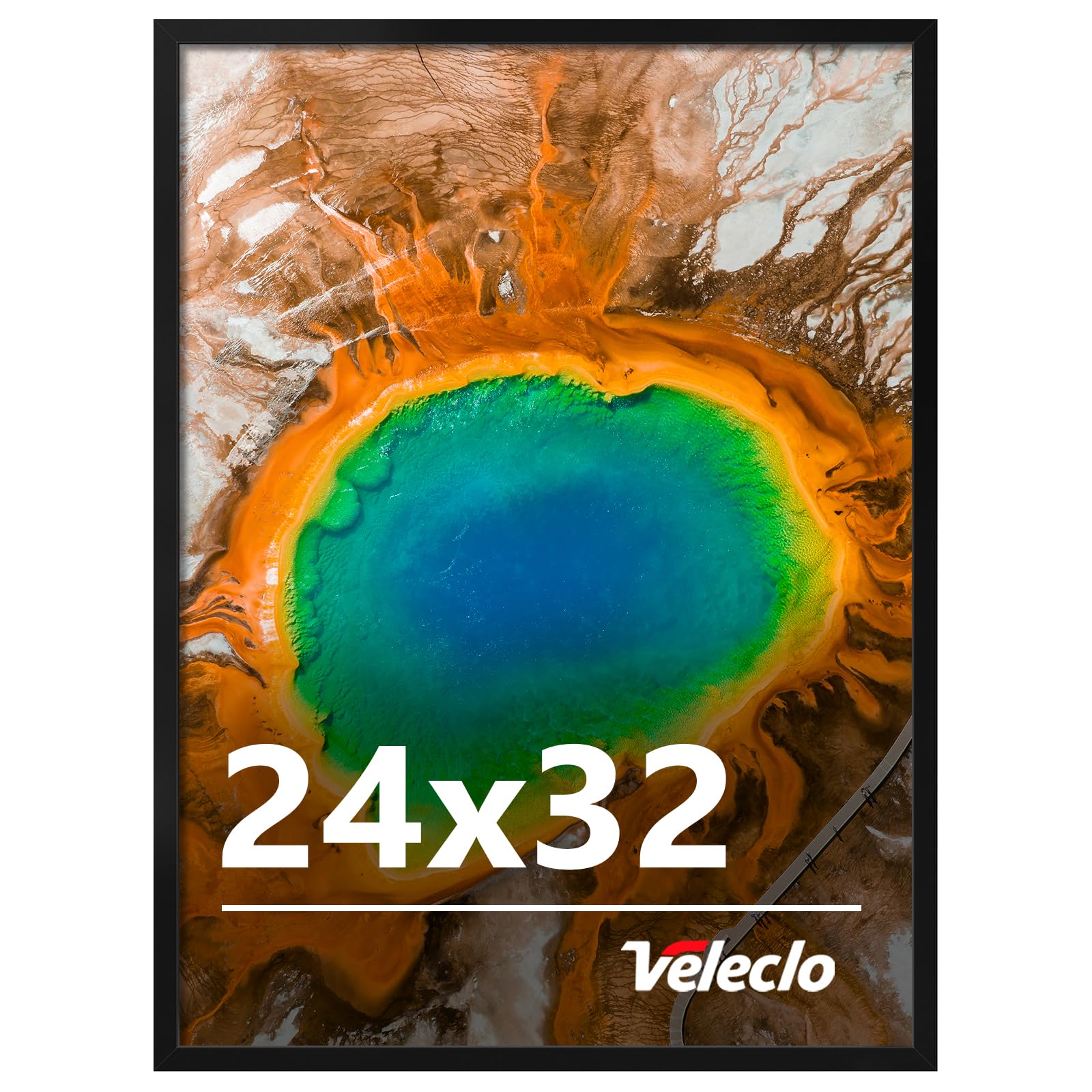 Veleclo 24x32 black frame mounted on wall for a bold gallery look.