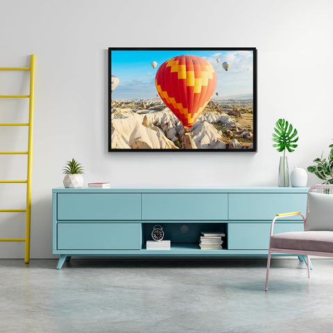 Ready-to-hang frame for quick wall display setup.