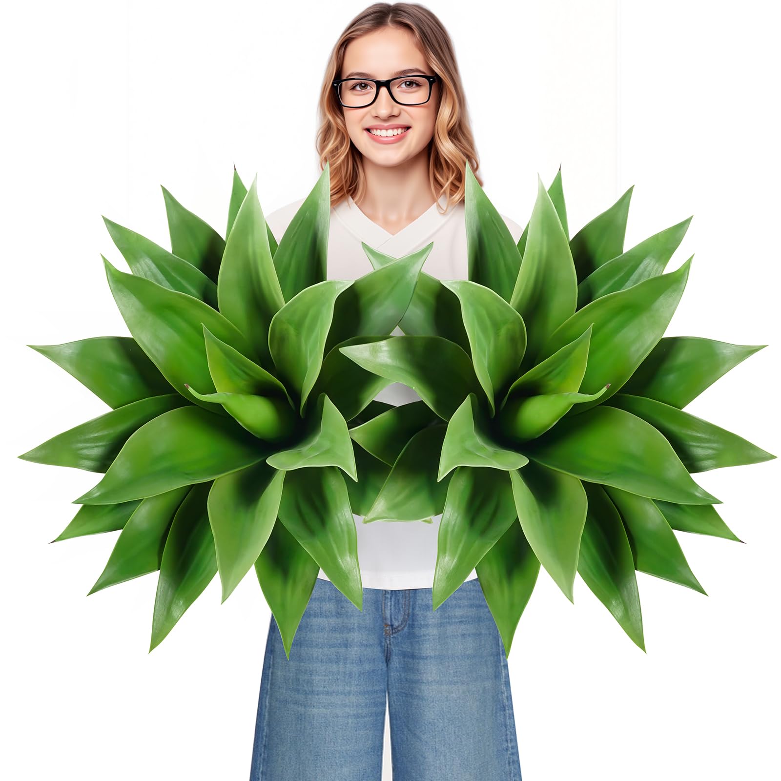 Velener agave 28-inch outdoor set front view enhances curb appeal with lifelike leaves.