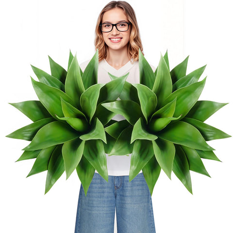 Velener agave 28-inch outdoor set front view enhances curb appeal with lifelike leaves.