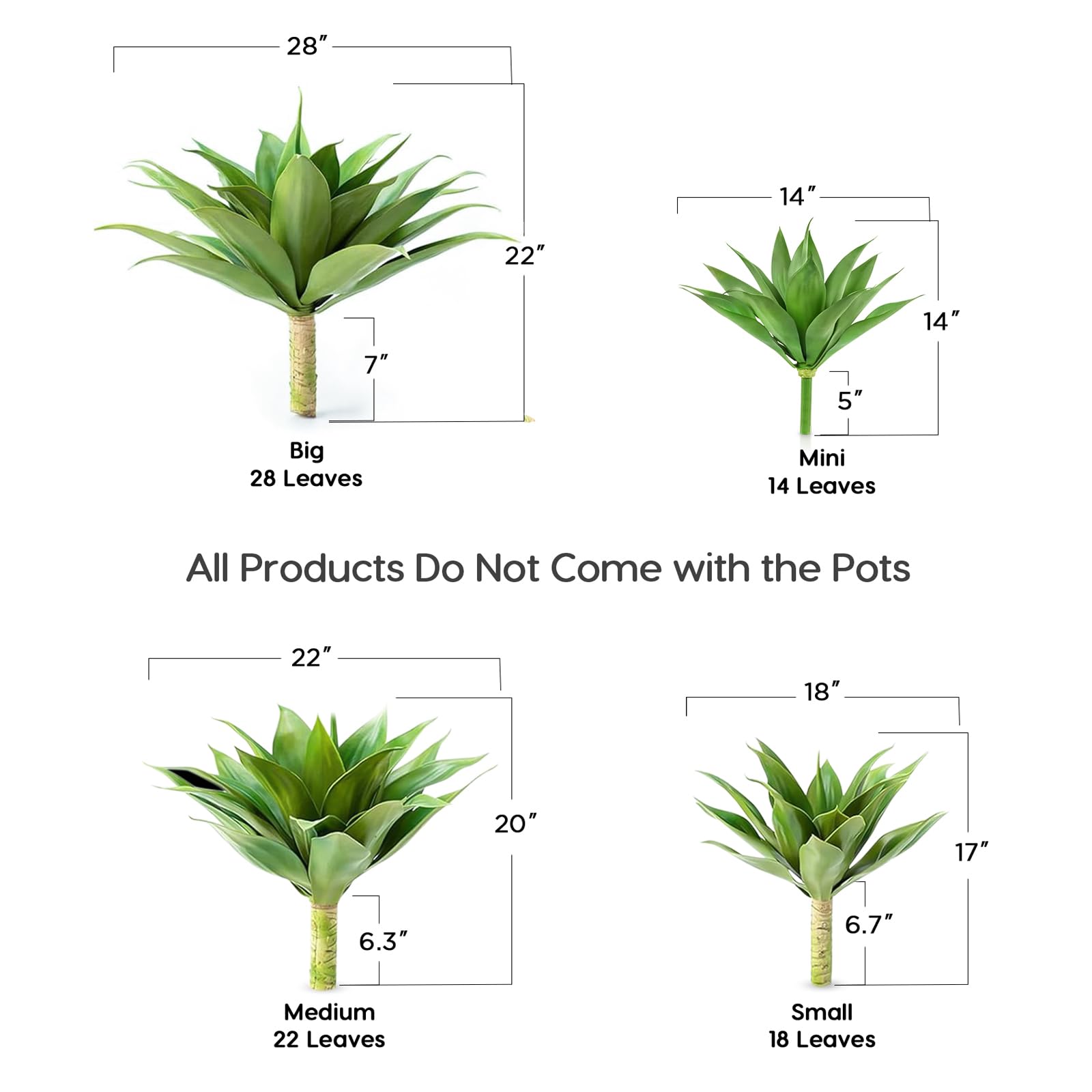 Velener artificial agave plant 18-inch right view suitable for sunlit outdoor spaces.