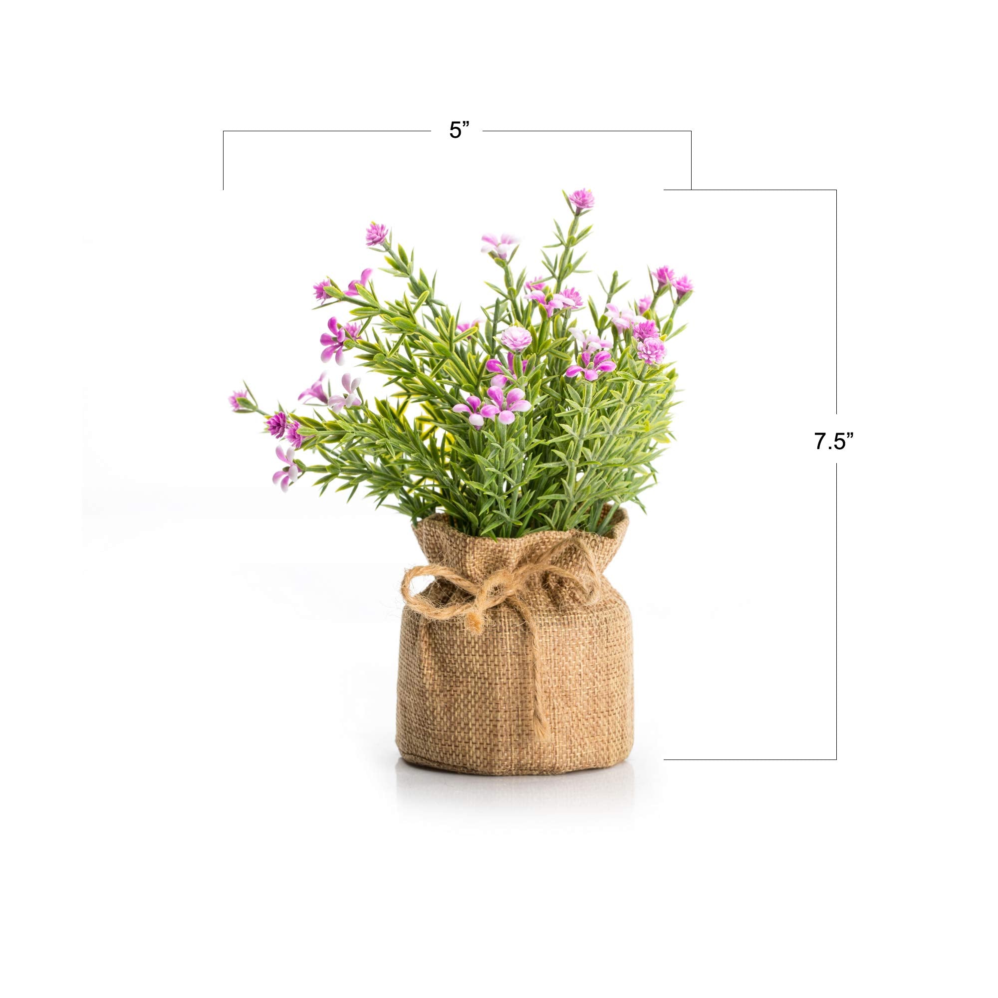 Velener Babys Breath blue burlap vase with vibrant faux blooms for desk decor.