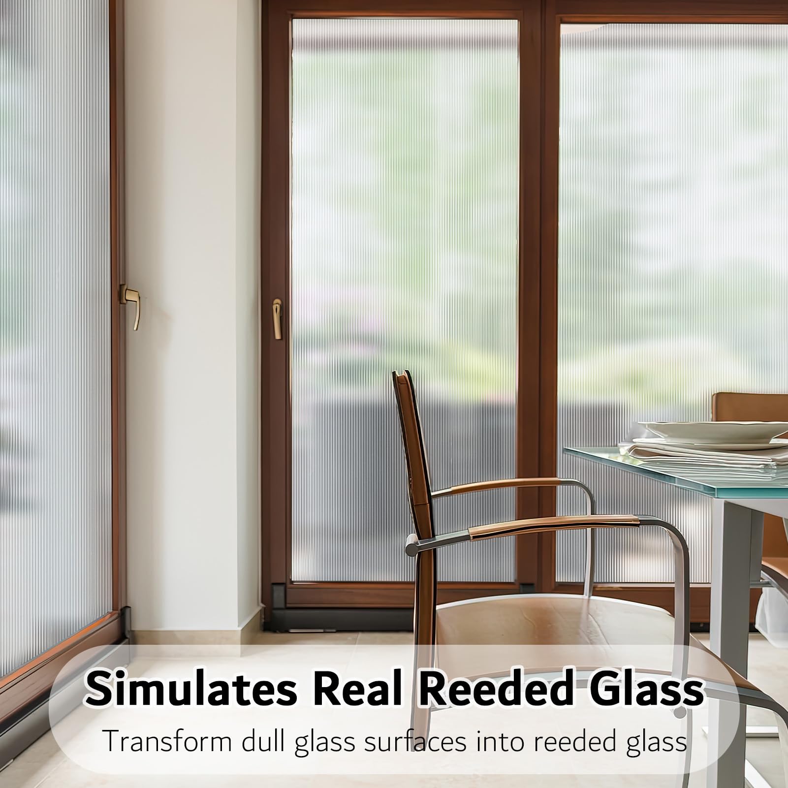 VELIMAX Reeded Glass Privacy Film privacy effect on glass, ideal for bedrooms and bathrooms